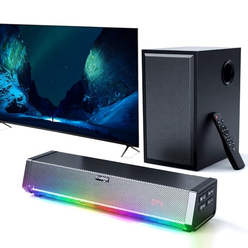 Smalody Haut-parleurs TV, Bluetooth activé/Optique/entrées AUX/COAXIALES/télécommande, Haut-Parleur Home Cinéma Barre de Son Audio sans Fil TV + Caisson de Basses