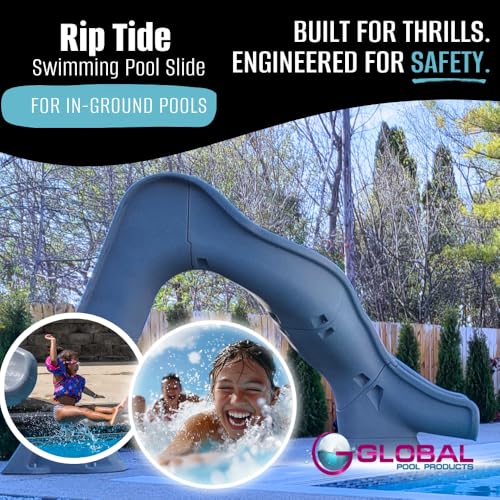 Global Pool Products RIP Tide Inground Swimming Pool Water Slide Deck Mounted Right Curve Turn Grey GPPSRT-Grey-R - Thumbnail 3