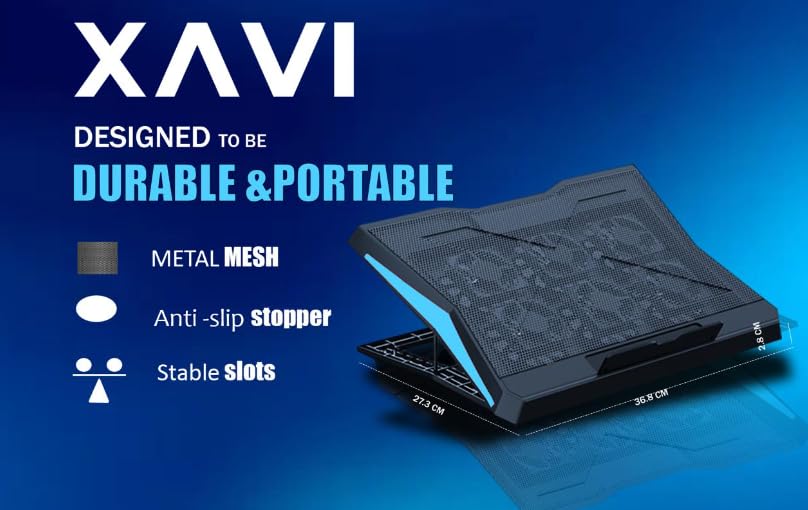 XAVI Laptop Cooling Pad with 6 Quiet Cooling Fans | Portable Gaming Laptop Cooler Stand | USB Powered | Adjustable Height Cooling Pads | Compatible... - Image 6