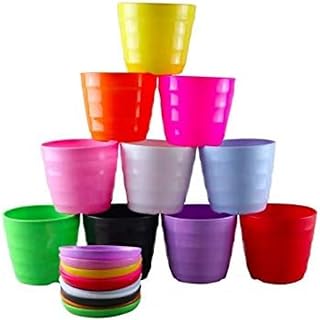 Colorful Plastic Plant Pots with Drainage Holes and Saucers, 6.2 inches,...