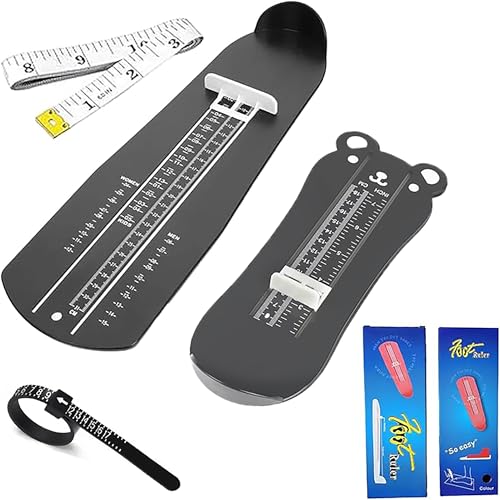 DJRDym 2 Pack Shoe Size Measuring Devices For Adults and Kids Easy To Use Foot Measuring Device Set with Tape and Ring Sizer, US Size (Black, Classic)