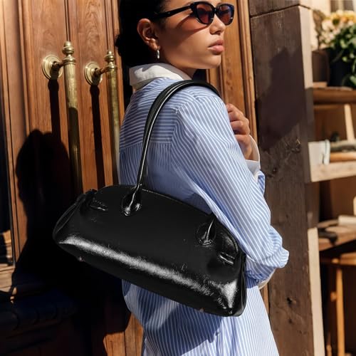 Image of Luxury Shoulder Bag Glazed Leather Handbags for Women Top Handle Hobo Purse Designer Shoulder Handbag