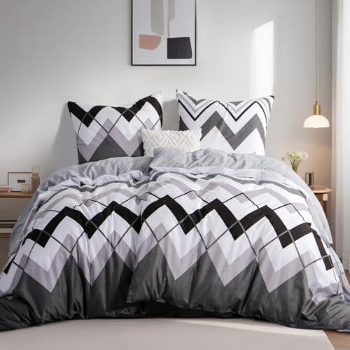 Tifschlaf Bettwäsche 135x200 4teilig, 2 Chevron Bettbezüge 135 x 200 mit 2 Kissenbezüge 80x80 cm, ÖKO-TEX Mikrofaser Bettwäsche-Sets Geometrisch...