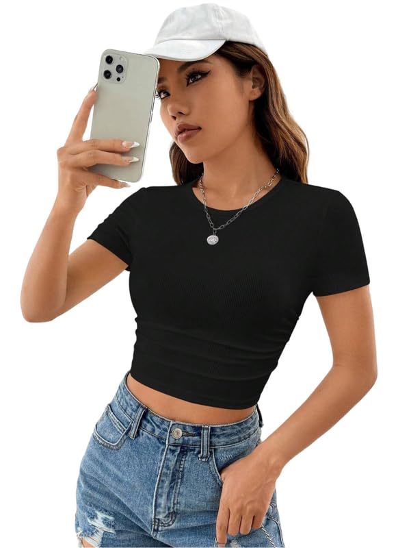 Image of Niren Enterprise Apple Short Sleeve Ribbed Modal Women Crop top, Pack of 1