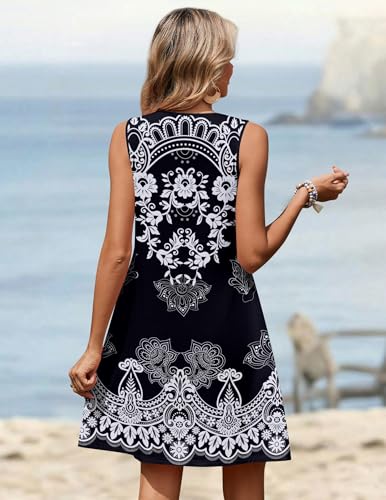 Image of Zeagoo Summer Dresses for Women 2026 Sleeveless Dress V Neck Tank Dress Pleated Floral Tshirt Sundresses with Pockets