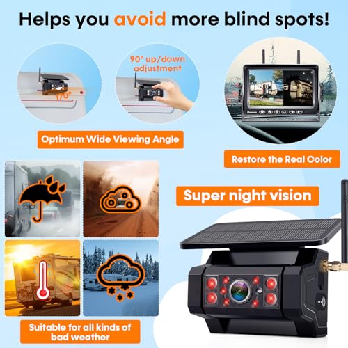 Image of RV Backup Camera with Solar Magnetic: Long Distance No Signal Delay, 7 Inch Touch Key Monitor with Recording, HD 1080P Wireless Backup Camera for Trailer, 5th Wheel, Camper