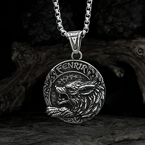 bahamut Mens Viking Fenrir Wolf Valknut Jormungandr Odin Raven Yggdrasill Pendant Necklace Stainless Steel, Norse Amulet Jewelry Gifts3