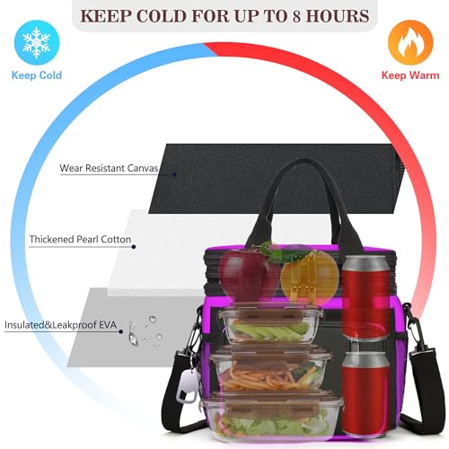 Lunch Box & Lunch Bag for Women, Large Insulated Adult Lunch Box, Leakproof Cooler Lunchbox with Bottle Opener for Work Picnic Beach, 16L, Purple - Image 4
