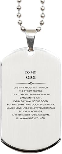 To My Gigi - Placa de identificación plateada, regalos inspiradores para Gigi grabado, cumpleaños, regalos de Navidad para Gigi To My Gigi. Ríe,
