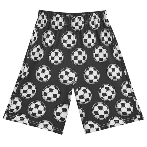 ALAZA Black White Ball Soccer Pajama Shorts Elastic Waist Casual Sleep Shorts with Pockets Size 6-14