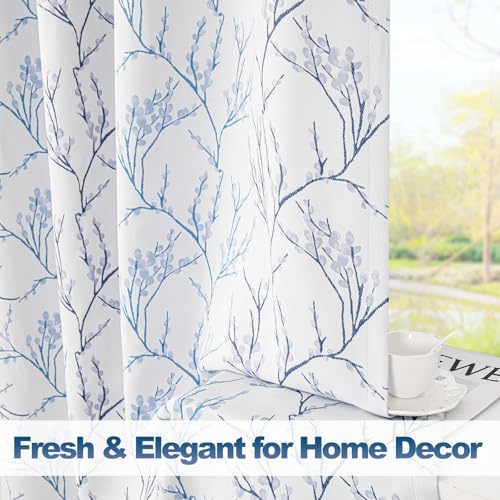 Image of MYSKY HOME Living Room Curtains 95 inches Long Thermal Insulated Room Darkening Curtains for Sliding Door Patio Leaf Pattern Grommet Drapes for Bedroom, Blue, 2 Pieces