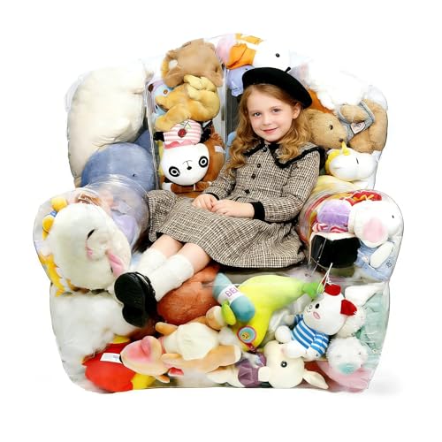 DTXFCER Clear Stuffed Animal Bean Bag Chair Cover for Kids Waterproof Large Stuffable Beanbag Chair Cover Creative PVC Plush Toys Storage for Children Rooms Soft Stuff Animal(Large Square)