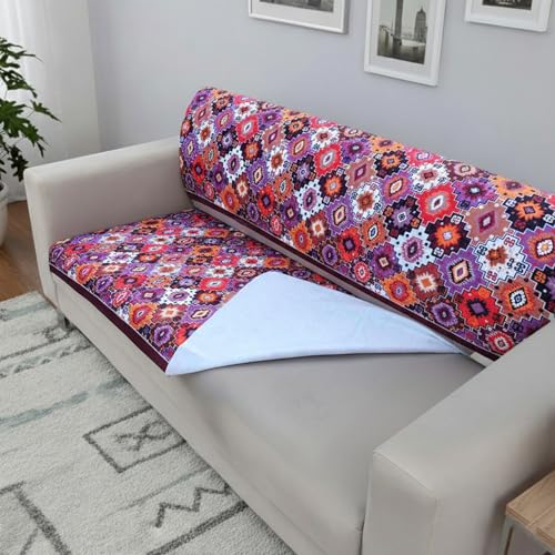 Image of Homerz 'Brooklyn Series' Premium Sofa Cover | Quilted Floral Design | Non-Slip Washable Sofa Protector | Soft Anti Slip Fabric (sczcs, 2 Seater, Seat Cover with Backrest)