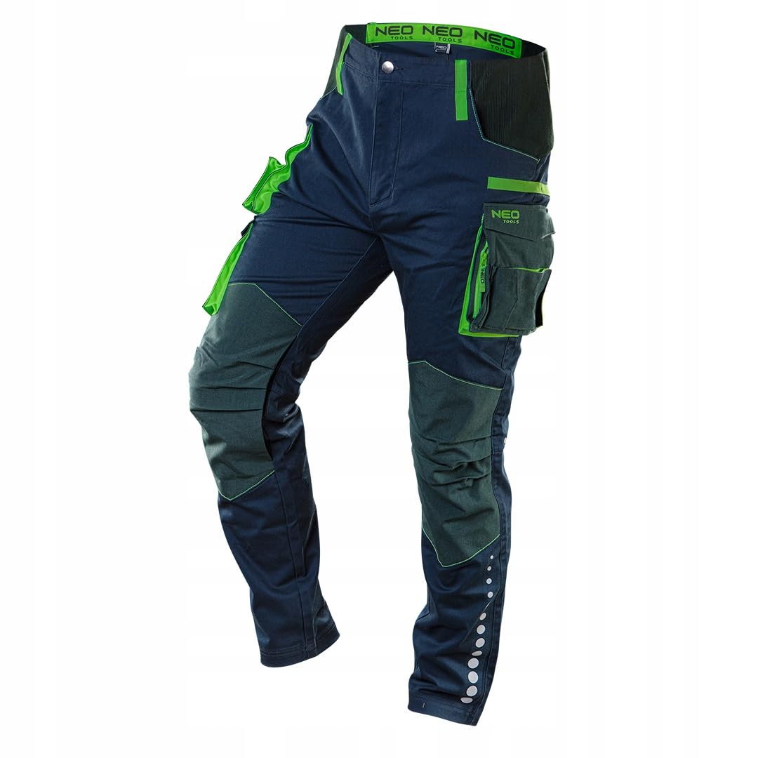 NEO TOOLS Arbeitshose Herren mit Gürtel, mit Cordura, Stretch | Reflektierende Elemente, Flexibel & Robust Männer-Arbeitshose mit Kniepolstertaschen