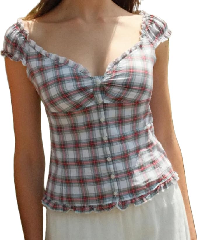 Image of Fairy Grunge Y2k Shirts Vintage Crop Tops Short Sleeve Girls Slim Fit Tees