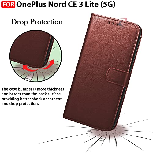 Image of CEDO Flip Cover for OnePlus Nord CE 3 Lite (5G) | Leather Finish | Inside Pockets & Inbuilt Stand | Shockproof Wallet Style Magnetic Closure Back Case Flipcover (Brown)