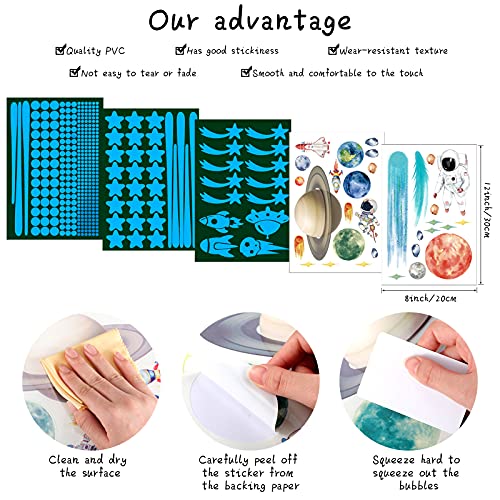 408 Pieces Glow In The Dark Space Wall Stickers Glowing Stars Wall Decals Luminous Spaceship Planet Astronaut Stickers Fluorescent Outer Space Wall Decals For Kids Bedroom Decor (Blue, Classic Style) #TOP1