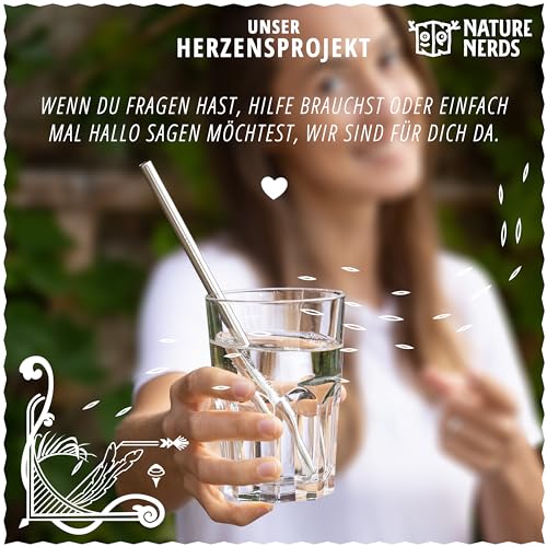 Foto von Nature Nerds - wiederverwendbare Edelstahl Trinkhalme (10 Stück + Reinigungsbürste) Strohhalme, Trinkröhrchen - plastikfrei verpackt - (gerade)