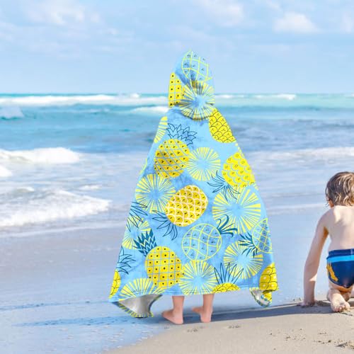 Image of Fruits Girls Beach Towel with Hoodie for Kids Toddlers Age 4-8, Pink Yellow Bath Towels Shower Wrap for Girls, Hooded Poncho Beach Blanket for Pool Swimming Cute Wearable Bath Towel for Child