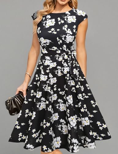 DRESSTELLS Women's Cocktail Dresses, Formal Wedding Guest Modest Church Vintage Tea Party Midi Evening Dress