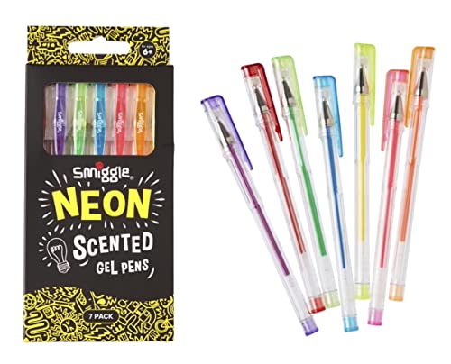Smiggle Rollerball Gel Pens x7 Pack Scented Multicoloured Neon, Neon Multicolour