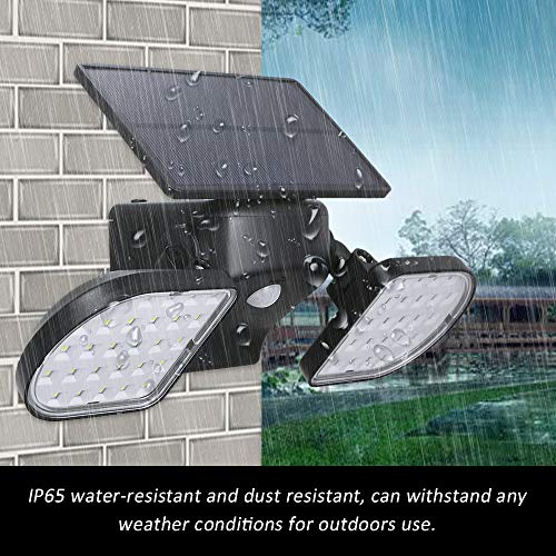Leeofty 56led Solar Powered Lights com Cabeças Duplas Ajustáveis 360 Graus Rotativo PIR Sensor de Mo