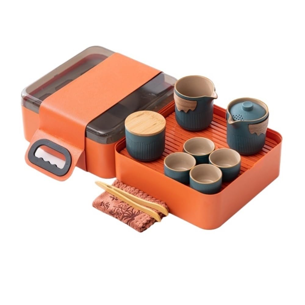 Pojemniki do Przechowywania spiżarni Ceramic Tea Storage Jar Travel Portable Tea Set Outdoor Carry-On Bag Office Tea Cup Tea Cup Camping Travel Set Pojemniki Ceramiczne na Herbatę, Kawę, Mąkę, Cukie(A