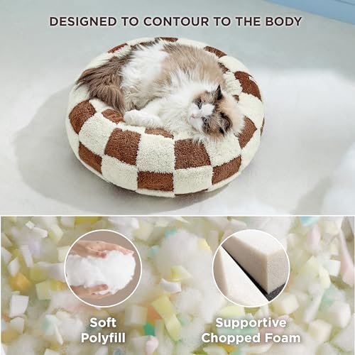 Image of LE SURE Donut Cat Beds for Indoor Cats - Gift for Pets with Washable Cover, Cute Modern Puppy Beds with Jacquard Shaggy Plush & Anti Slip Bottom, 20 Inch, Brown