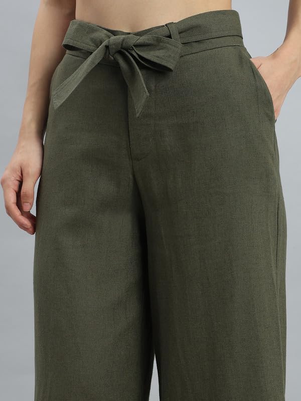 Image of GO COLORS Solid Linen Culottes for Women | High Rise, Side Pockets, Front tie-up