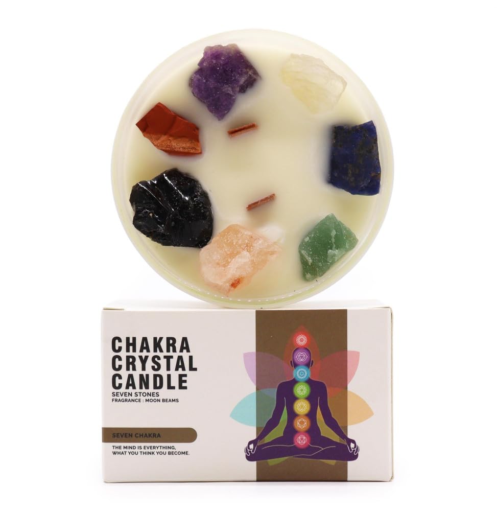Large Chakra Crystal Candles-Seven Charkra-Moon Beams Fragrance-FREE DELIVERY