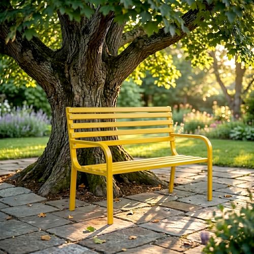 Image of BRISHI 2 Seater Metal Garden Bench for Indoor & Outdoor Park /Patio /Living Room /Terrace /Balcony (Yellow)