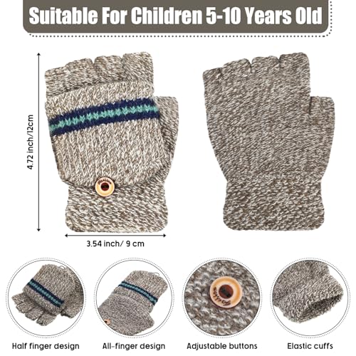 Image of Yahenda 4 Pairs Kids Mittens Fingerless Gloves Winter Knitted Convertible Mittens for Toddler Boy Girl Aged 5-10