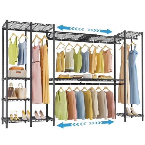 VIPEK X40 Expandable Large Reach-in Closet Rack Adjustable from 6’4″ to 8’2” with Extendable Shelves and Hanger Rods, Walk-in Clothes Rack Mental Freestanding Clothing Racks, Max Load 1240LBS, Black