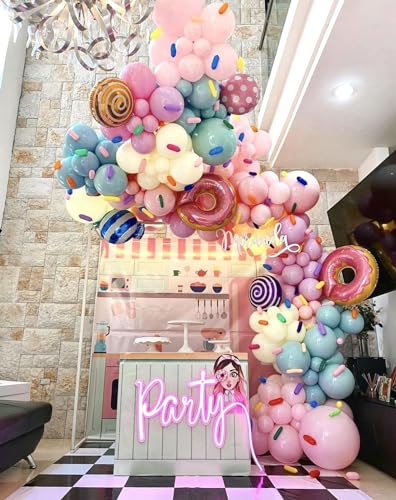 Biapian Donut Balloons, Pink Yellow Teal Balloons Pastel Pink Teal Sprinkles Confetti Balloons For Donut Theme Party Cutouts Kids Birthday Party Balloons Arch Photo Props Favor Ideas Supplies thumb #4