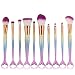Yoseng Makeup Brush Set Mermaid Beauty Cosmetic Tools Kabuki Professional Fishtail Blush Foundation Blending Eyeliner Powder Eyeshadow Cream Concealer Eyebrow Brushes Fish Scale for girl daughter