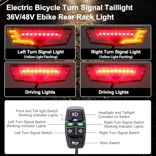 Kit de Luces Señalizadoras para EBike, Faro Delantero 400 Lúmenes, Luz Trasera con Espaciado de Agujeros de 80mm (Soporte de Montaje para Agujeros de Rack de 50mm), Interruptor en Manubrio, para Bicicleta Eléctrica y Scooter 12V-48V miniatura 5