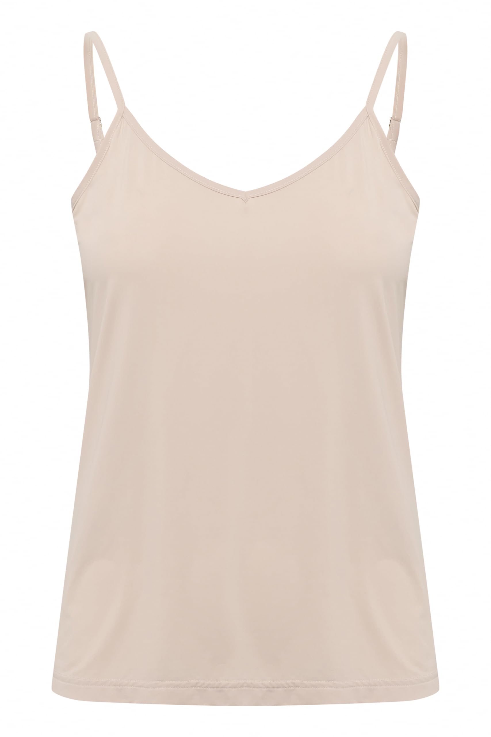 Cream Women's Slip Top Spaghetti Straps V-Neck Jersey Slim Fit Hip Length Mujer