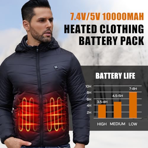 7.4V 10000mAh Heated Jacket Vest Battery Pack Compatible with ORORO and Venustas, 5V2A Battery for Heating Jackets Heated Vests Coats Hoodies Pants DC USB Port Power Bank for Men for Women3