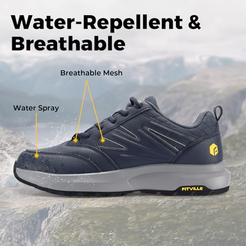 FitVille Mens Wide Hiking Shoes Water Repellent Outdoor Work Shoes Trekking Trails Sneakers with Arch Support - Sturdy Core4