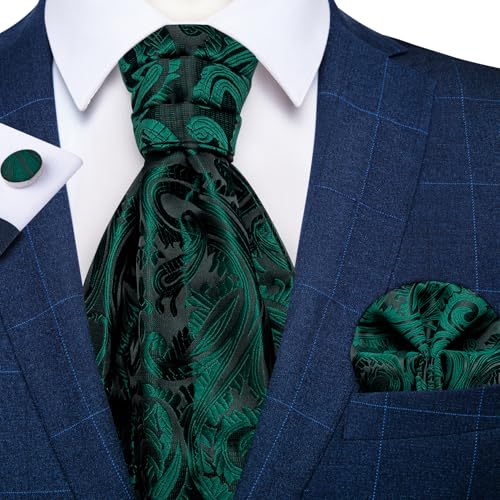 Image of DiBanGu 3PCS Ascot Ties for Men Wedding Jacquard Woven Silk Ascot Cravat for Men Cravat Tie and Pocket Square Set
