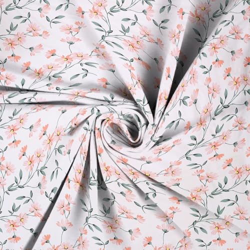 Image of NEW LEAF Glace Cotton 200 TC Flat Single Bedsheets for Summer Breathable | Wrinklefree (Size-60 X 90 Inch) with 1 Pillow Covers (Size-17 X 27 Inches, Floral, Off White Pink)