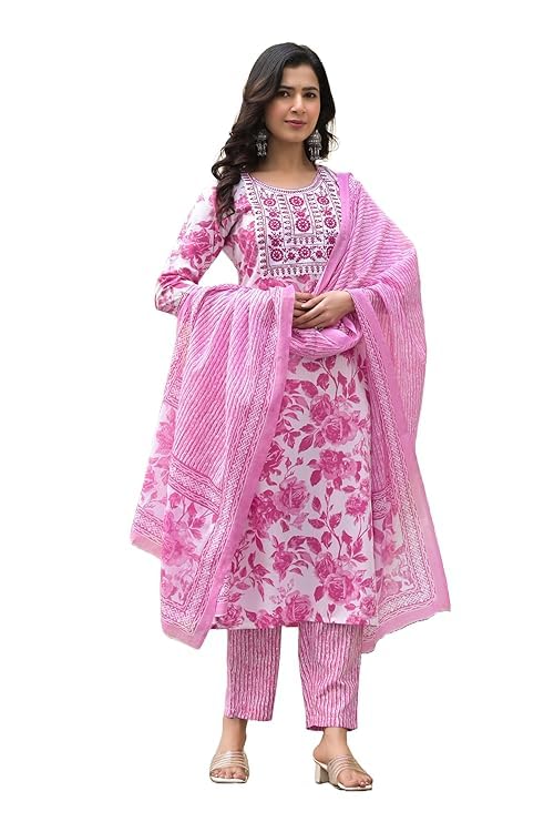 klosia Women's Viscose Embroidery Floral Printed Anarkali Kurta And Pant Set With Dupatta | Kurta Set | Ethnic Set | Dupatta Set | Wedding Suit | Suit Set |-picture-18