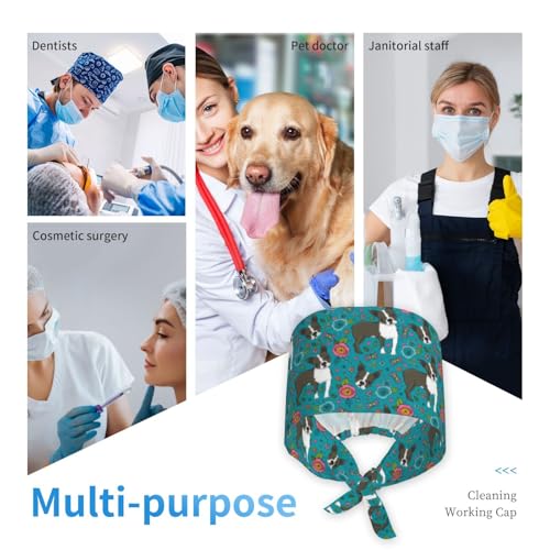 Image of Working Cap Scrub Cap with Sweatband Adjustable Unisex Women Tie Back Hat Nurse Surgical Caps
