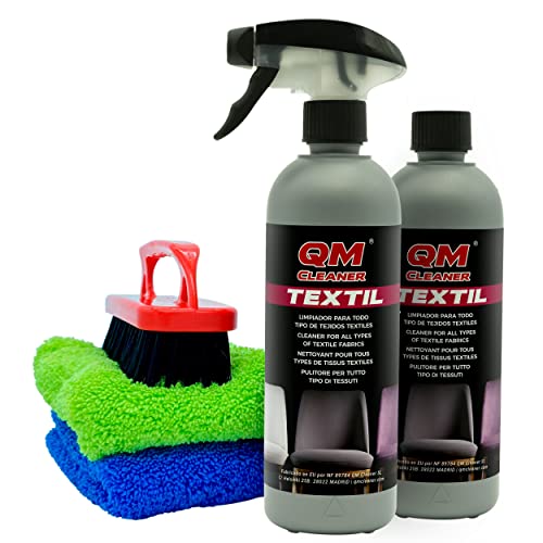 QM Cleaner Kit limpiador de tejidos para sillas, sillones, alfombras- Incluye 2 QM Textil, 2 microfibras y 1 cepillo premium extra