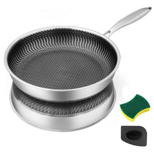 Image of Goeszooin Non Stick Frying Pan,11.6 Inch Hybrid Nonstick Frying Pan,Non Stick Stainless Steel Skillet, Dishwasher and Oven Safe,Compatible with All Cooktops.