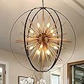 TACDANDM 31.5" Black Gold 16-Light Globe Sputnik Chandelier Modern Industrial Adjustable Hanging Ceiling Firework Pendant Light Fixture for Entryway Foyer Stairway Bedroom Dining Living Room Hallway