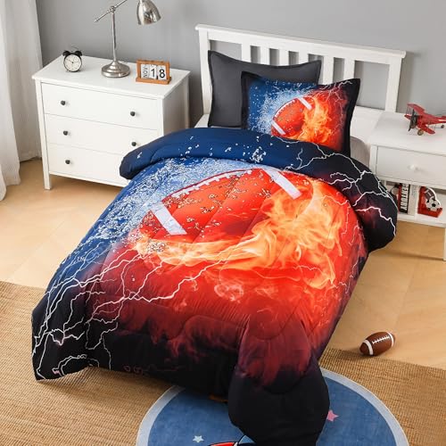 Image of Andency Football Comforter Set Twin(66x90 Inch), 2 Pieces(1 Football Comforter, 1 Pillowcase) Sport Microfiber Rugby Comforter Set Bedding Set for Kids Boys Teens