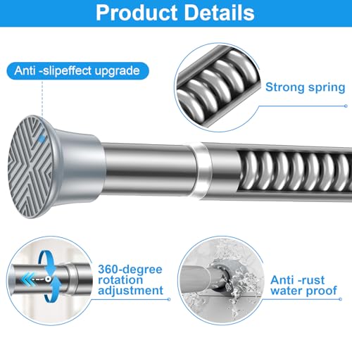 Image of MEXAU 1 Pack Silver Spring Tension Curtain Rods 16-37 Inch Small Shower Rod