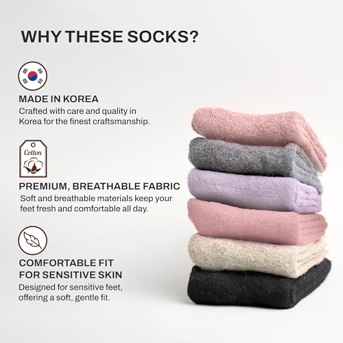 Image of Women's Diabetic Socks - 6 Pairs, Non-Binding, Soft Cotton, Comfort Fit, Breathable & Trendy, Made in Korea, Size 5-9