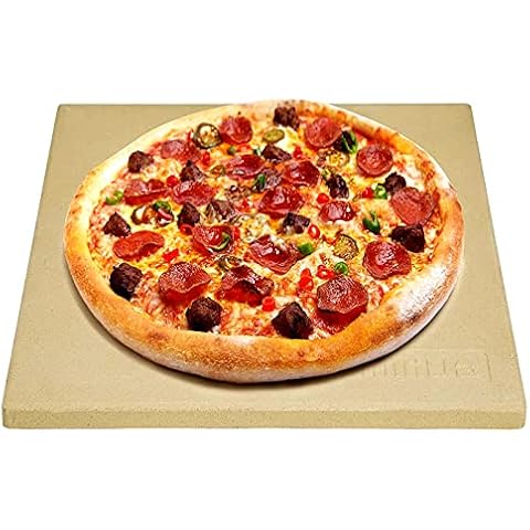 Mimiuo Pizzastein für Backofen und Gasgrill, Backen, Cordierit Quadratischer Pizzastein for Ooni, Grillen und Servieren Für Torten, Gebäck, Brot, Pizza, 33 × 33 cm Cover